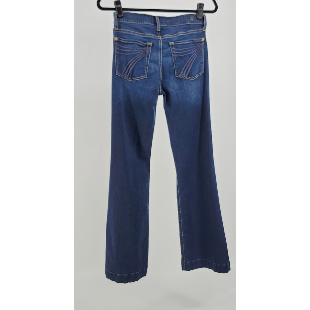 7 For All Mankind Dojo Flare Jeans Dark Wash Blue Denim Size 28 x 29 - Picture 2 of 9